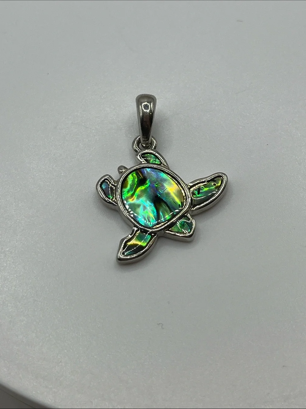 Abalone Turtle Pendant Necklace - Iridescent Green Shell